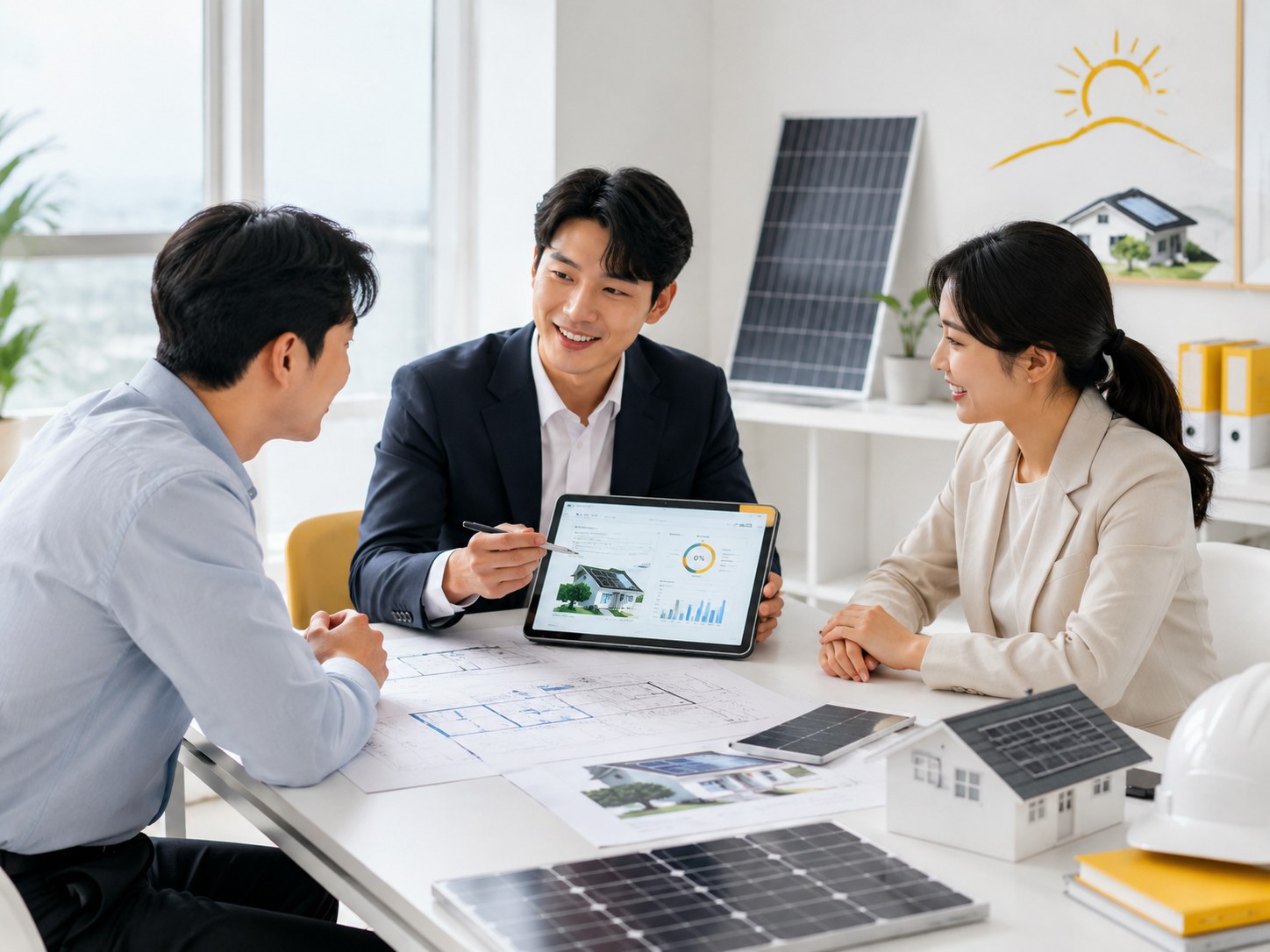 Solar consultation team reviewing a project